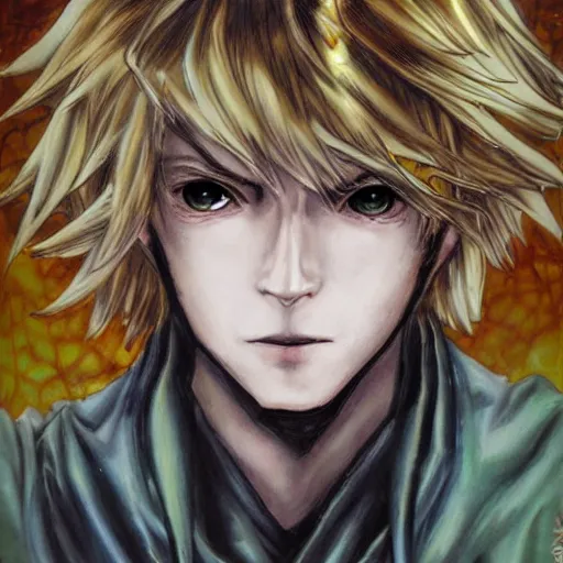 Prompt: an epic fantasy comic book style portrait painting of a young blonde boy thief in the style of yoshitaka amano