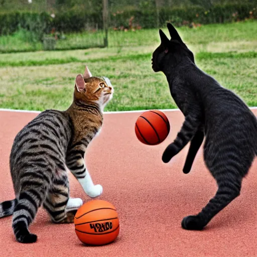 Prompt: two cats playing basketball, very detailed, album photo, canon shot