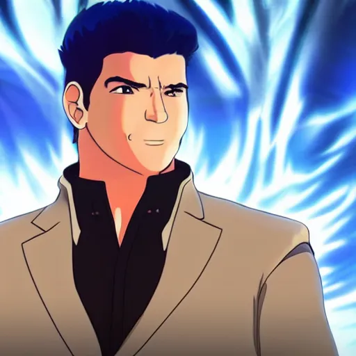 Prompt: simon cowell as an anime character, gorgeous lighting, unreal engine, movie composition