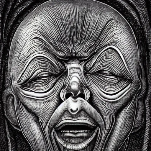 Image similar to “a screaming man being absorbed into a wall in the style HR Giger”