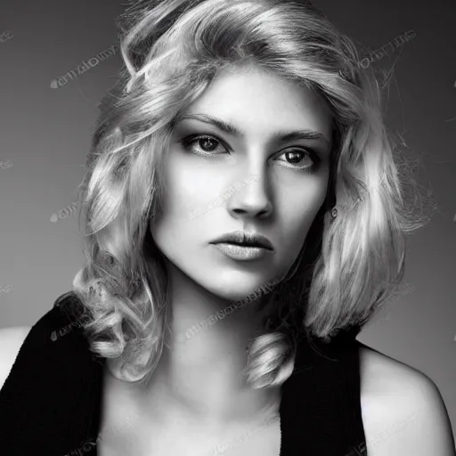 Image similar to b&w fashion portrait of a pretty blond woman