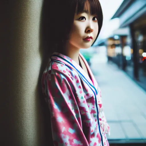 Prompt: photo of a cute Japanese girl wearing comfy pajamas, kawaii, high depth of field, 4k, 70 mm, sigma lens, reflection, exposured, saturated