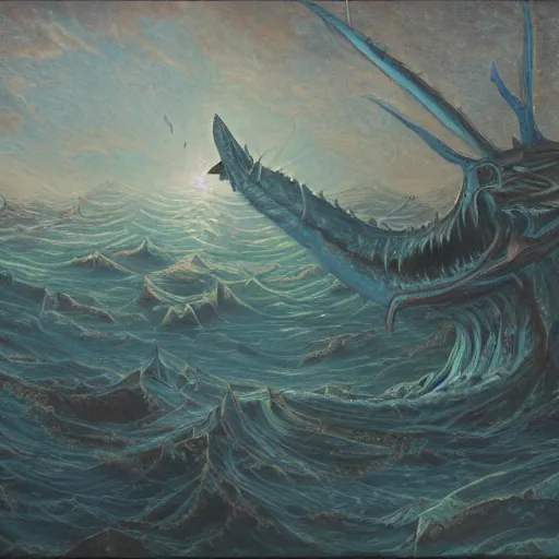 Prompt: Leviathan in the abyss high detailed painting