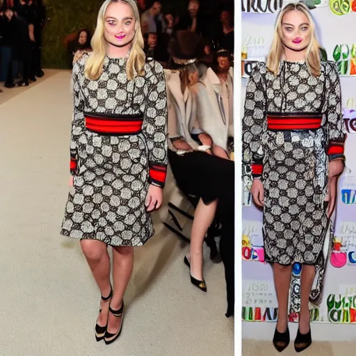 Prompt: Margot Robbie wearing Gucci at a fashion show