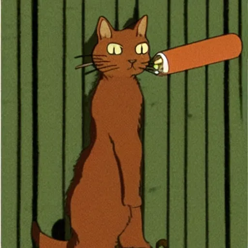 Image similar to a cat with a cigar in his mouth, studio ghibli