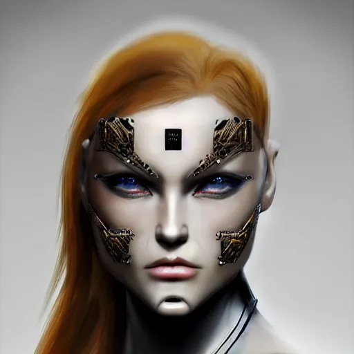 Image similar to a mechanized version of a beautiful woman, facial piercings, very symmetrical, highly detailed, by vitaly bulgarov, by joss nizzi, by ben procter, by steve jung, concept art, quintessa, metal gear solid, transformers cinematic universe, concept art world, pinterest, artstation, unreal engine