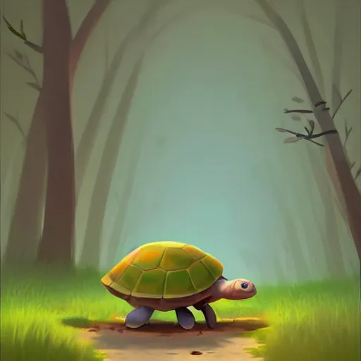 Prompt: Goro Fujita ilustration a cute turtle happily walking through the forest, painting by Goro Fujita, sharp focus, highly detailed, ArtStation