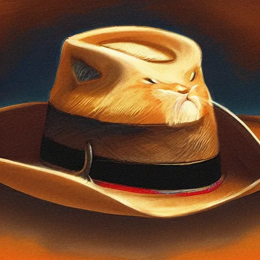 Image similar to a crying cat wearing a cowboy hat