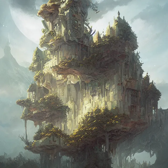 Prompt: a building in a landscape, by peter mohrbacher