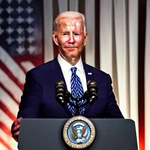 Prompt: Doom horror furious glowing red eyes biden