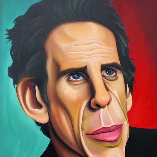 Image similar to modern stylized oil painting caricature of ben stiller, cinematic dramatic lighting