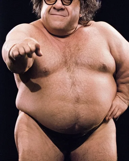 Image similar to portrait of danny devito as a wwe professional wrestler. photographic, photography