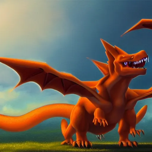 Prompt: a ultra detailed matte painting of a charizard, by Rafal Olbinski, trending on ArtStation,