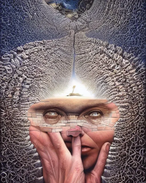 Prompt: the transgender mind themed surrealist art in the styles of igor morski, jim warren, and rob gonsalves, intricate, hyperrealistic, volumetric lighting