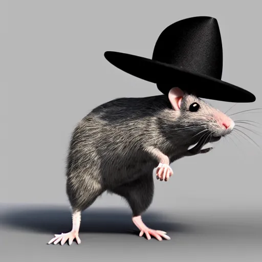 Prompt: a fancy uptown rat with a fancy uptown hat, 3d model, octane, realistic lighting, dynamic shadows