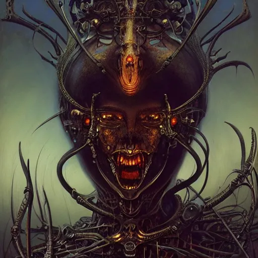 Prompt: a portrait of a beautiful biomechanical queen of the damned, sci-fi concept art by giger and beksinski and szukalski and wlop and pete mohrbacher, digital art, highly detailed, intricate, horror, sharp focus, Trending on Artstation HQ, deviantart, unreal engine 5, 4K UHD image