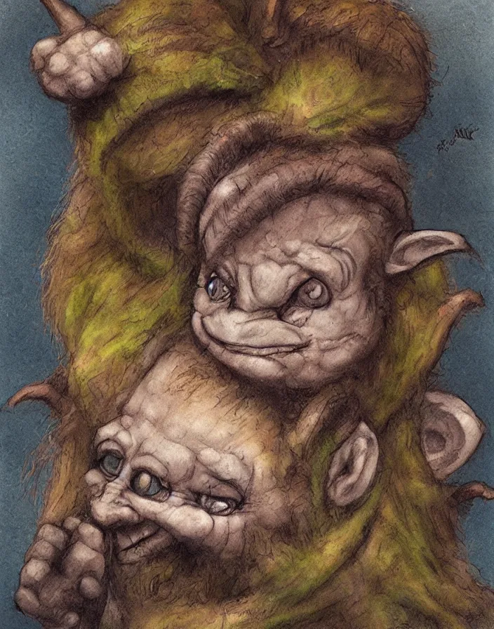 Image similar to cute little troll, in the style of Tony Diterlizzi and Brian Froud, painterly