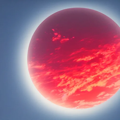 Image similar to large translucent but visible disk-shaped red glow in the sky