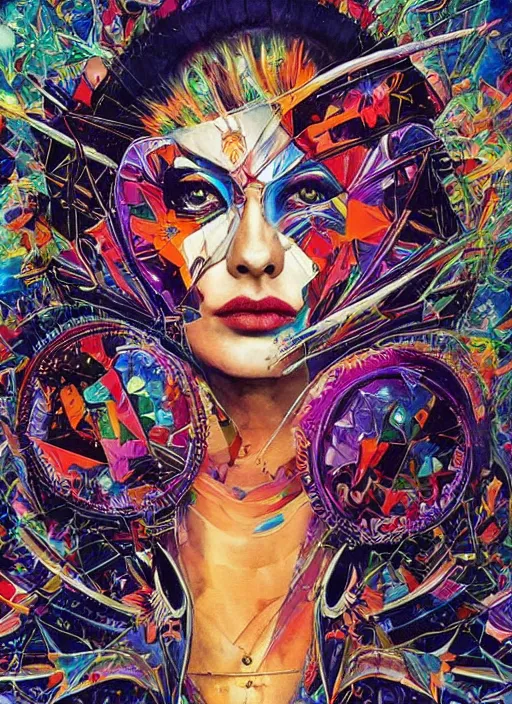 Image similar to gorgeous magic cult psychic woman, fashion model, awakening consciousness psychedelic, epic surrealism expressionism symbolism, story telling, iconic, dark robed, oil painting, symmetrical face, dark myth mythos, by Sandra Chevrier, Noriyoshi Ohrai masterpiece