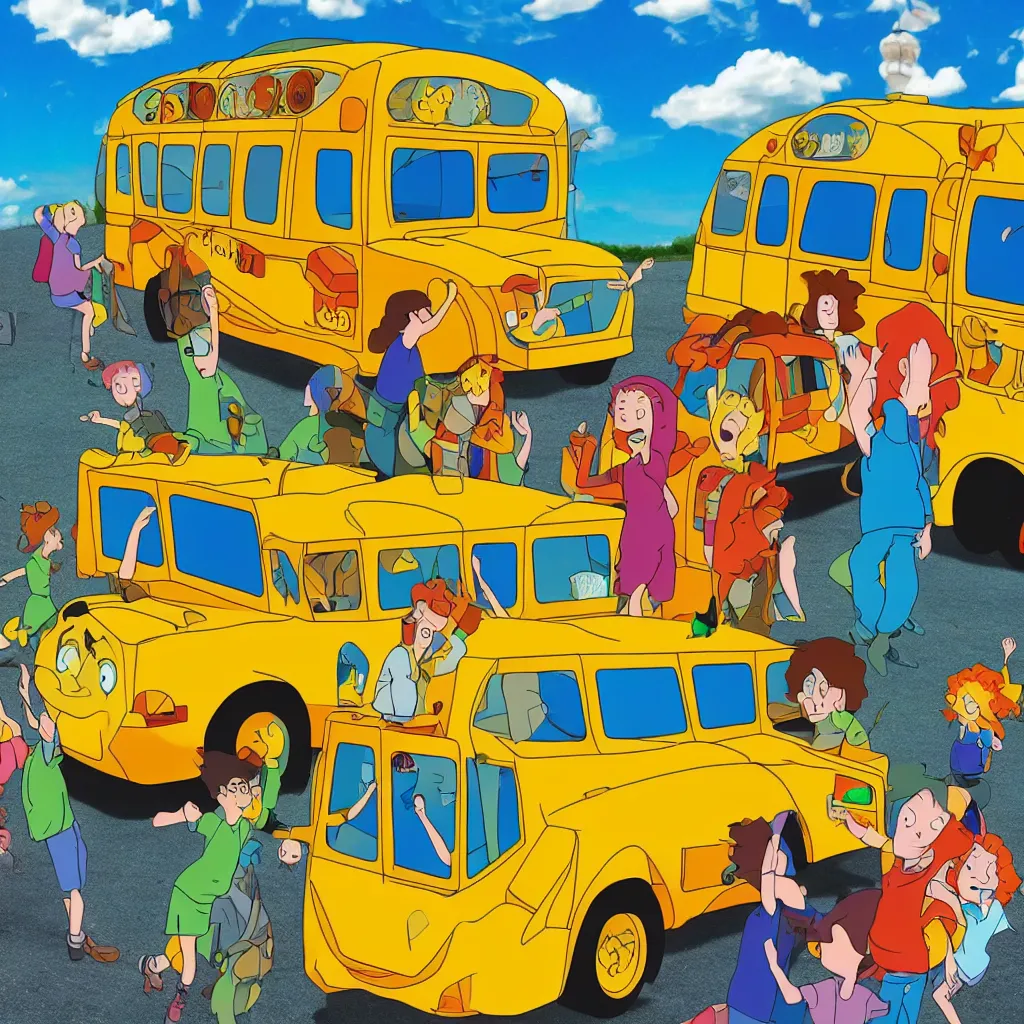 Prompt: magic school bus gone wrong, photo, 4 k