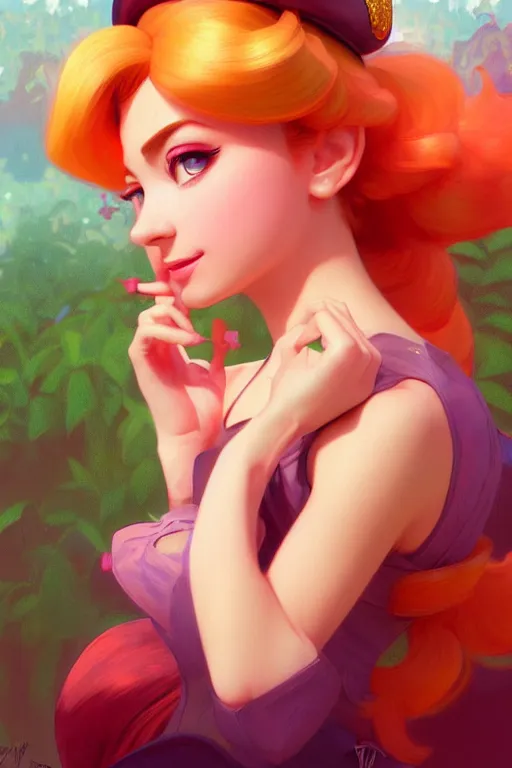 Prompt: a portrait of princess peach from mario bros., fantasy, sharp focus, intricate, elegant, digital painting, artstation, matte, highly detailed, concept art, illustration, ambient lighting, art by ilya kuvshinov, artgerm, alphonse mucha, and greg rutkowski