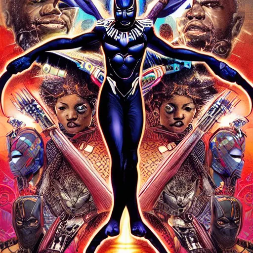 Image similar to portrait of crazy marvel black panther, symmetrical, by yoichi hatakenaka, masamune shirow, josan gonzales and dan mumford, ayami kojima, takato yamamoto, barclay shaw, karol bak, yukito kishiro