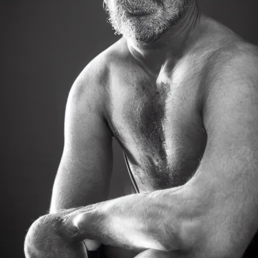 Image similar to portrait of a 3 0 years old frenchman in 2 0 2 0 seated. award winning photography, 5 0 mm, studio lighting, black and white, contrasted.