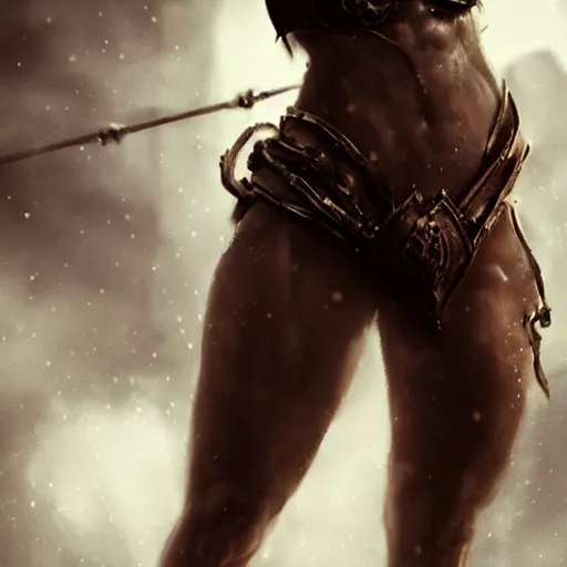 Image similar to warrior, female, muscular, by wlop, cinematic, dark