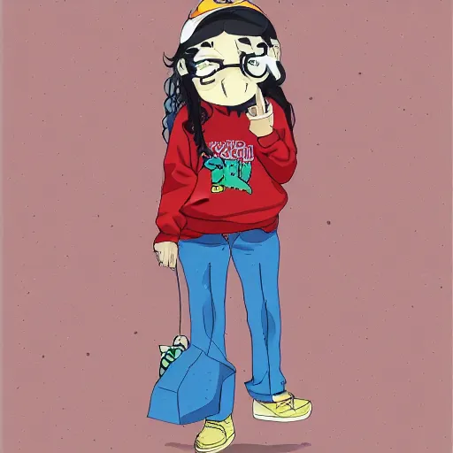 Image similar to hila klein, ugly, old, anime style, digital art, cute, teddy fresh