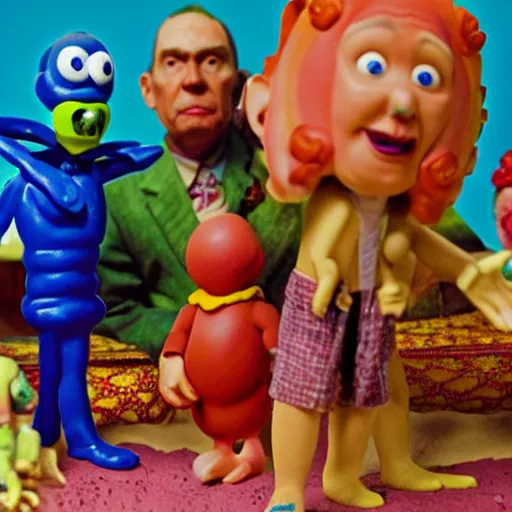 Prompt: a claymation film still of a toy / collection / ethnographic museum / claymation by jeff koons