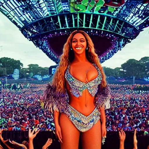 Image similar to “ buff beyonce surviving astroworld festival after nine deaths, actual photograph ”