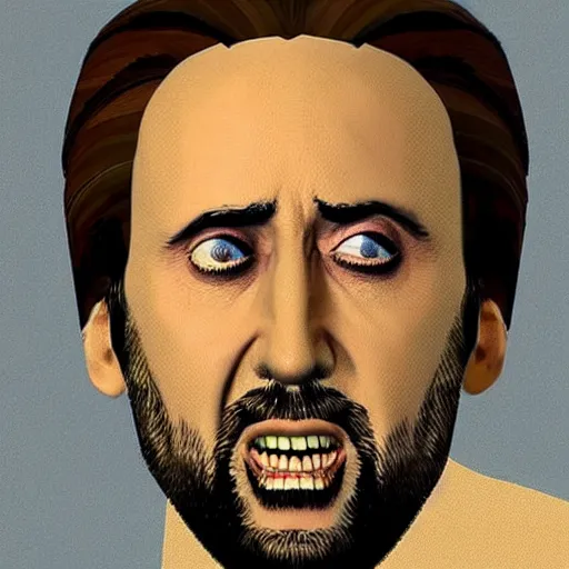 Image similar to “nic cage as a character in a ps1 game, low poly”