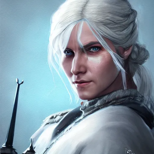 Prompt: `Very detailed masterpiece painting of Cirilla from The Witcher, portrait, artstation, concept art by Greg Rutkowsk