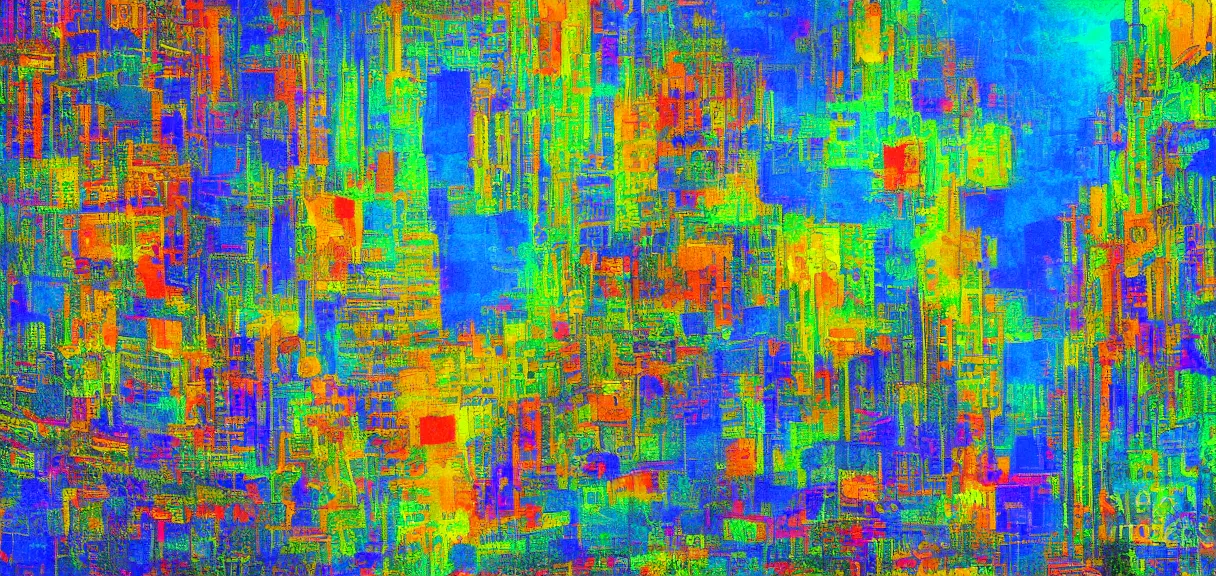 Prompt: a psychedelic city in the style of claude monet, digital art.