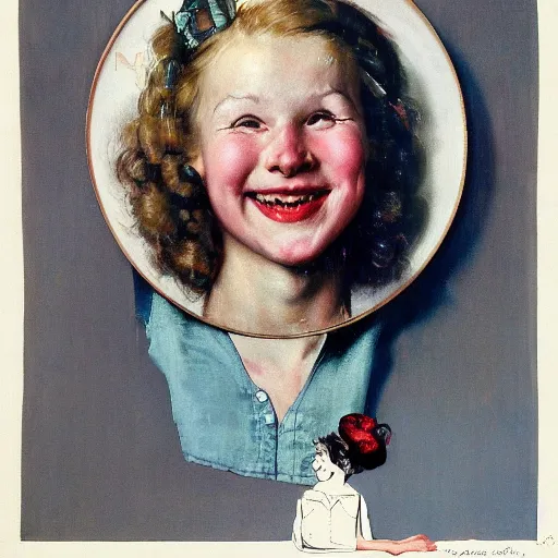 Image similar to a portrait of svika pick smiling while doing a peace sign, by norman rockwell