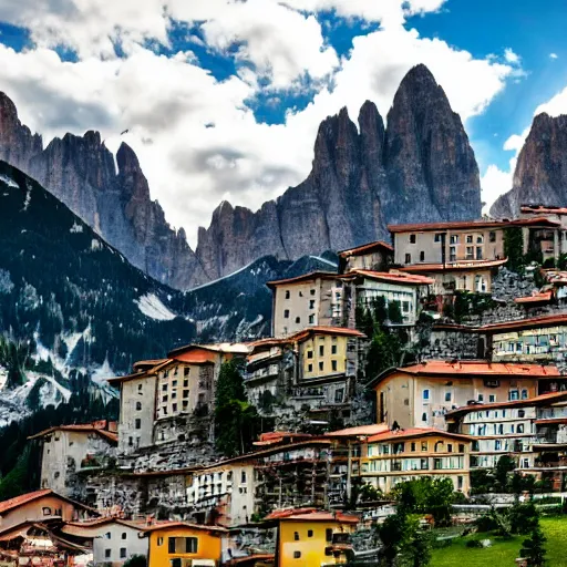 Image similar to a futuristic city in the dolomites