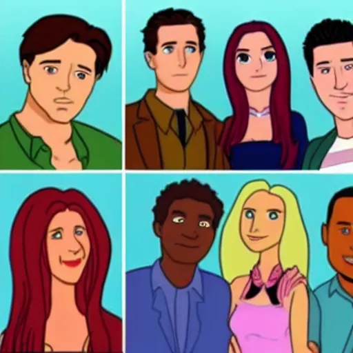 Image similar to the cast of friends on an episode of bojack horseman