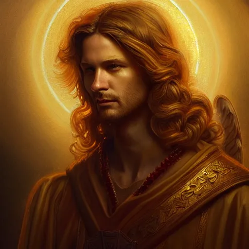 Image similar to Majestic gracious Archangel Michael portrait, atmospheric lighting, painted, intricate, volumetric lighting, beautiful, rich deep colors masterpiece, golden hour, sharp focus, ultra detailed, by Leesha Hannigan, Ross Tran, Thierry Doizon, Kai Carpenter, Ignacio Fernández Ríos