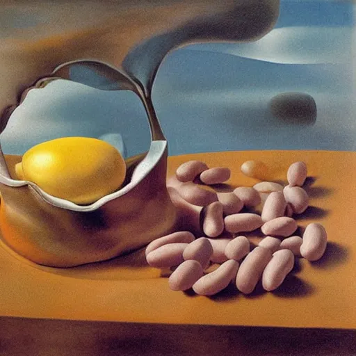 Prompt: soft construction with boiled beans, Salvador Dali