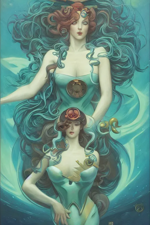 Image similar to Sailor Neptune by Peter Mohrbacher in the style of Gaston Bussière, Art Nouveau