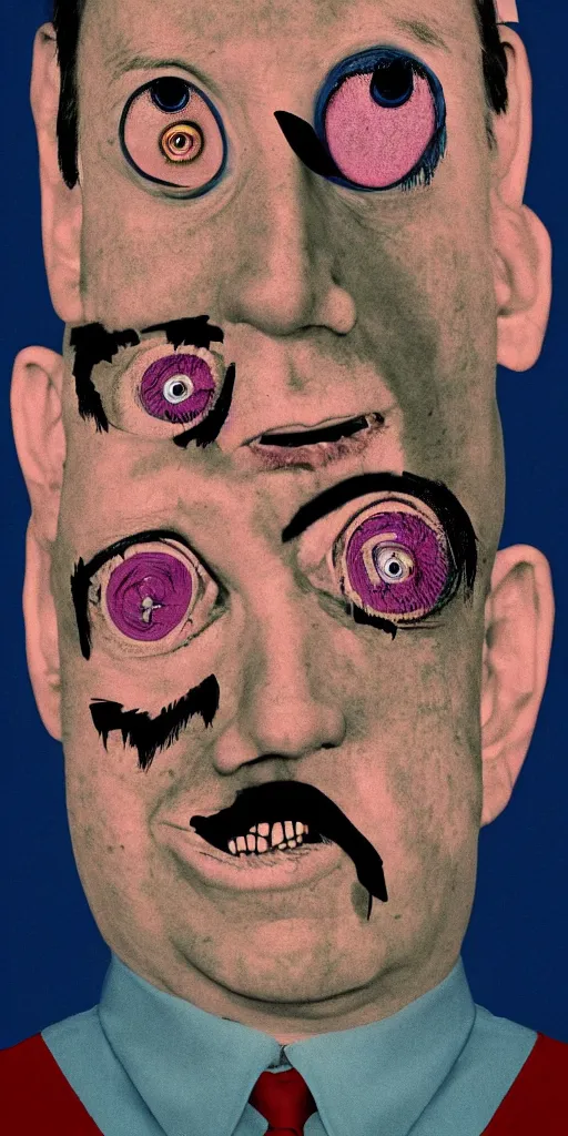 Prompt: award winning photo of todd solondz mixed with hitler, vivid colors, happy, symmetrical face, beautiful eyes, studio lighting, wide shot art by roger ballen & francis bacon
