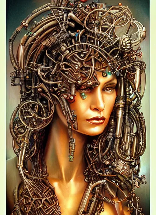 Image similar to biopunk genie portrait by julie bell, intricate biopunk patterns, detailed!, very sharp!!!