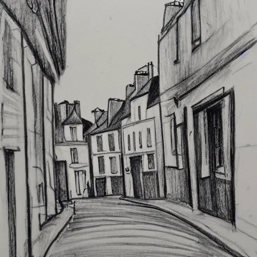 Prompt: hand drawing sketch of an old street in paris