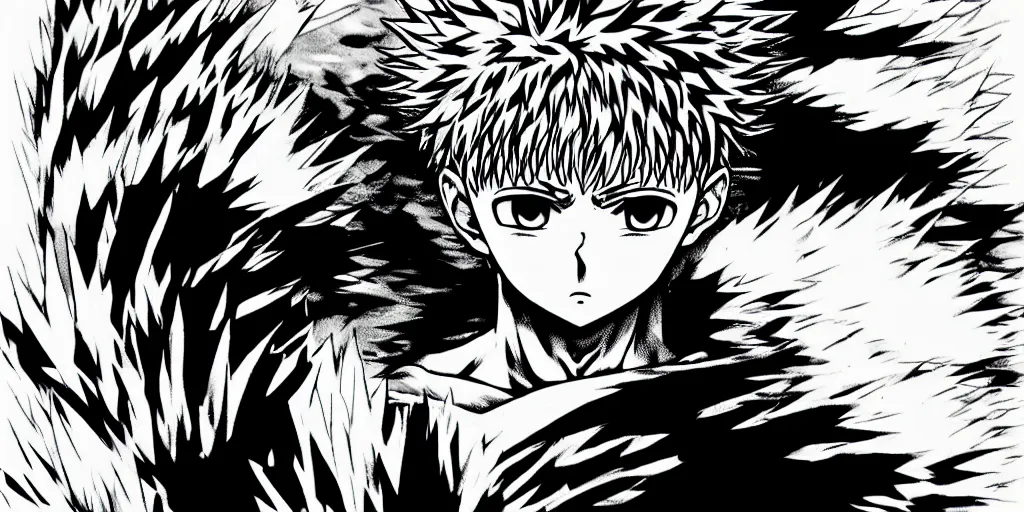 Image similar to killua zoldyck, berserk, 4 k resolution, comic style ， by miura kentaro, ultra detailed,