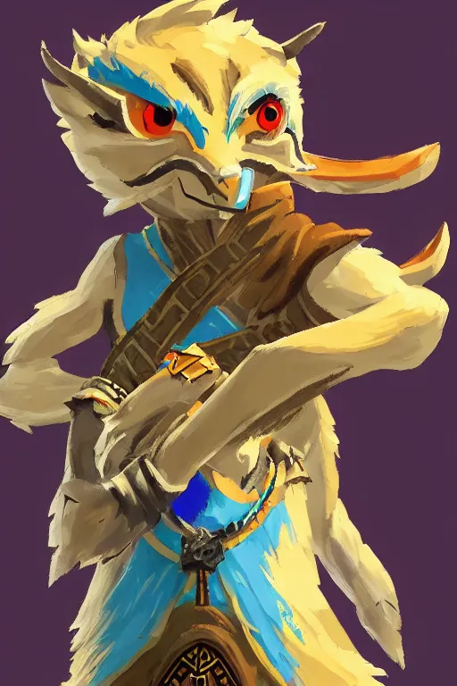 Image similar to an in game portrait of master khoga from the legend of zelda breath of the wild, breath of the wild art style.