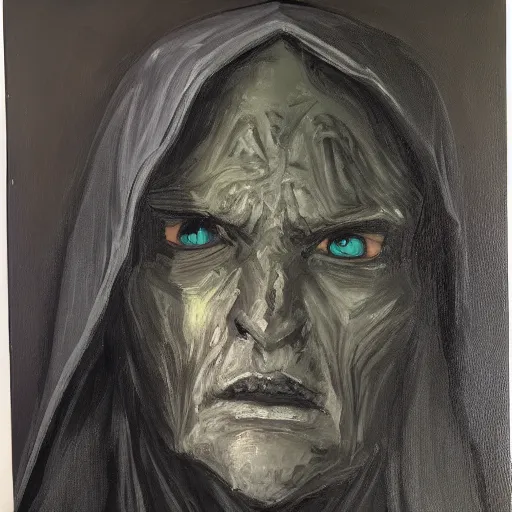 Prompt: a portrait of Nazgul from LOTR, long dark shadowy robes covering face, oil painting, high detail