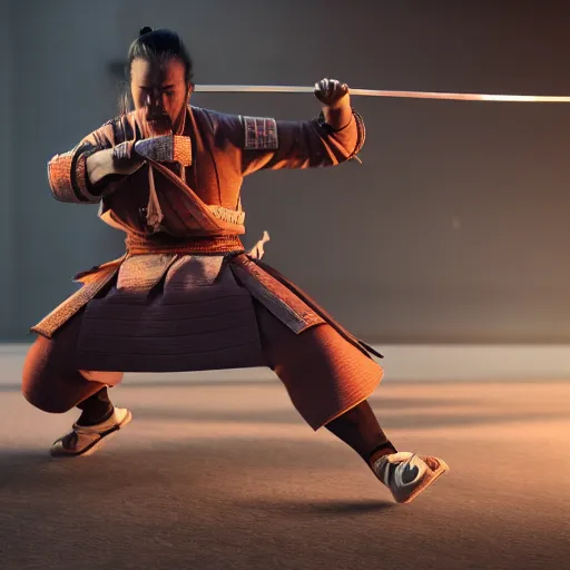 Image similar to 8 k hd detailed octane render of a samurai training session