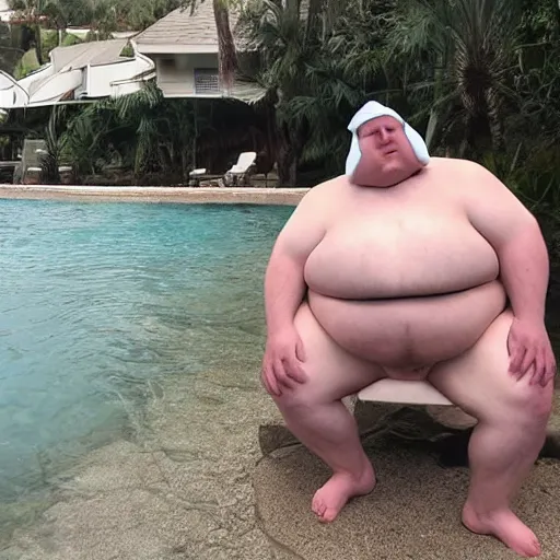 Prompt: a morbidly obese man in swimwear as a sith lord