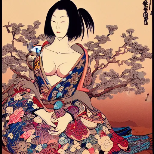 Image similar to james jean style, utagawa kunisada style, vfx art, unreal engine render, claymation style, colourful, volumetric light, digital painting, digital illustration, dramatic light,