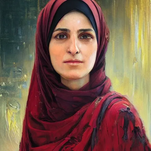 Image similar to portrait of a syrian woman ( 3 5 ) from syria in 2 0 2 1, an oil painting by ross tran and thomas kincade